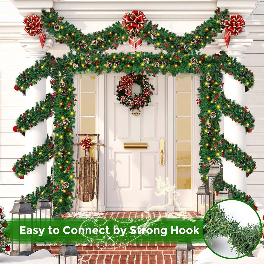 12ft Christmas Garland with Assorted Decor - Build Wreaths or Lay Flat - LumiqHome