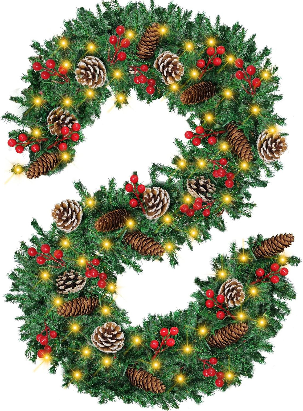 12ft Christmas Garland with Assorted Decor - Build Wreaths or Lay Flat - LumiqHome