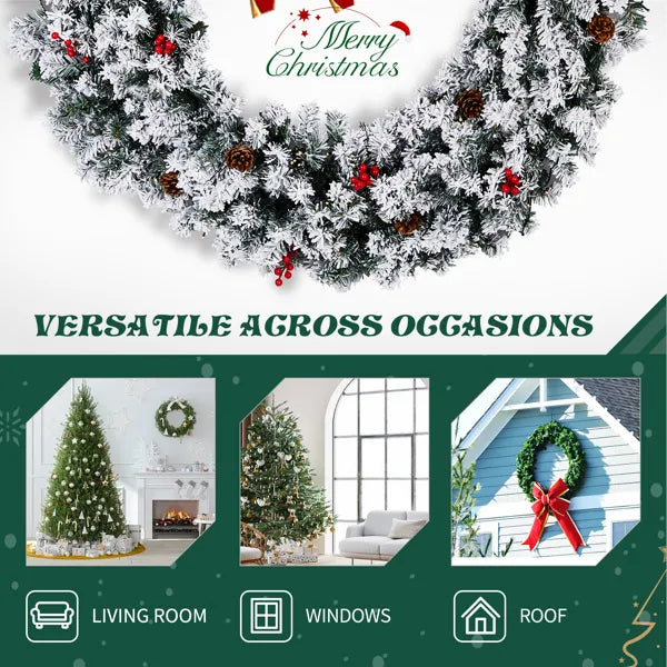 48in Pre-Lit Snow Flocked Christmas Wreath - 150 Warm White Lights 450 Tips - LumiqHome