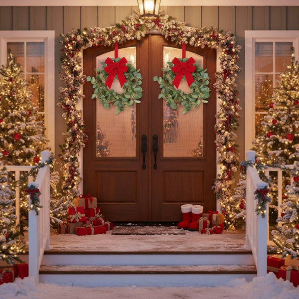 2PCS Set Christmas Wreath Eucalyptus Candle Rings 14.2i by LumiqHome – elegant holiday home décor in a cozy setting