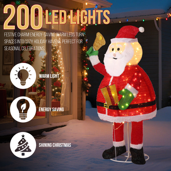 6ft Pre-Lit Pull-Up Santa Claus Holding Bell - 200 Warm White LEDs - LumiqHome