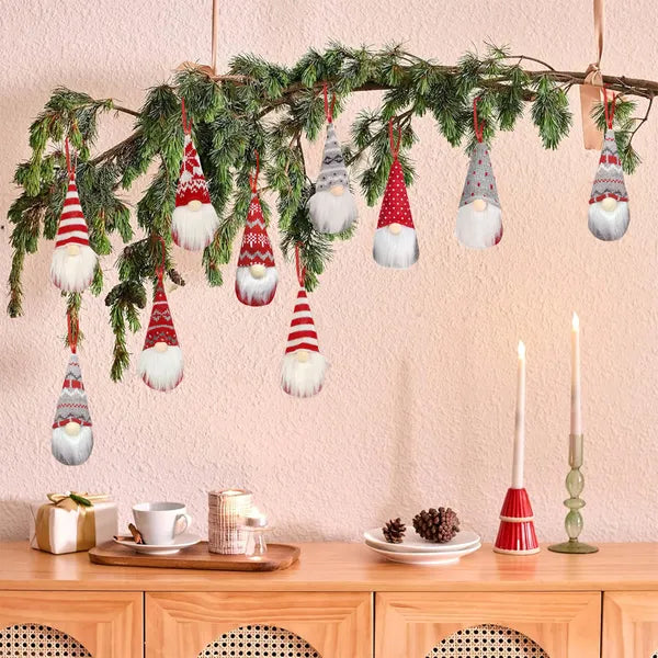 Handmade Swedish Christmas Gnome Ornaments Set of 8 - Scandinavian Plush - LumiqHome