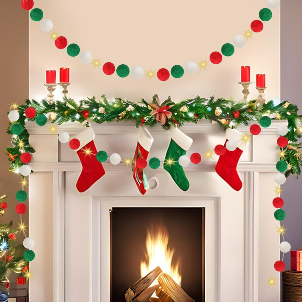 9.84 Ft Felt Ball Garland With Warm Light String Christ by LumiqHome – elegant holiday home décor in a cozy setting