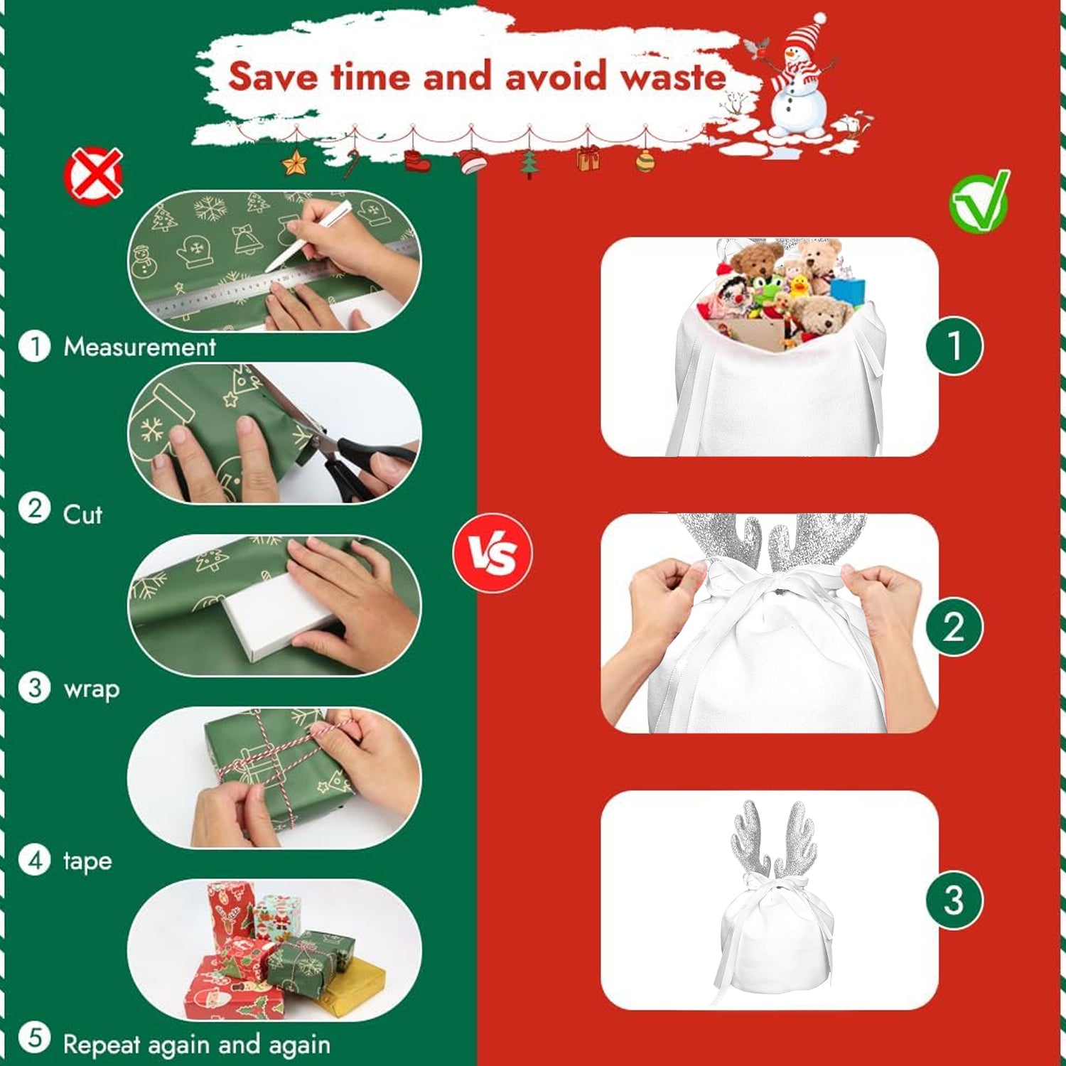 5 Pcs Christmas Antler Gift Bags – LumiqHome