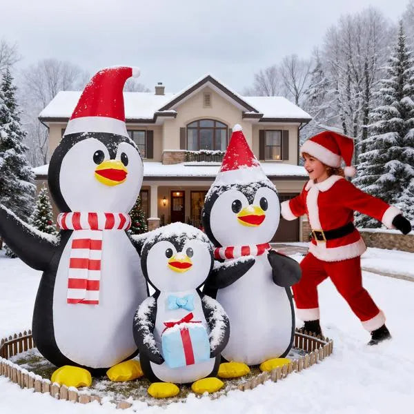 6ft LED Inflatable Penguin Family - Outdoor Yard Christmas Decoration - LumiqHome