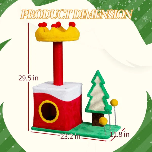 29.5" Christmas Themed Plush Cat Tree – Multi-Level Cat Tower – LumiqHome