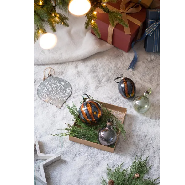 Egg-Shaped Glass Christmas Ball Ornaments Set of 6 - Hanging Tree Decorations - LumiqHome