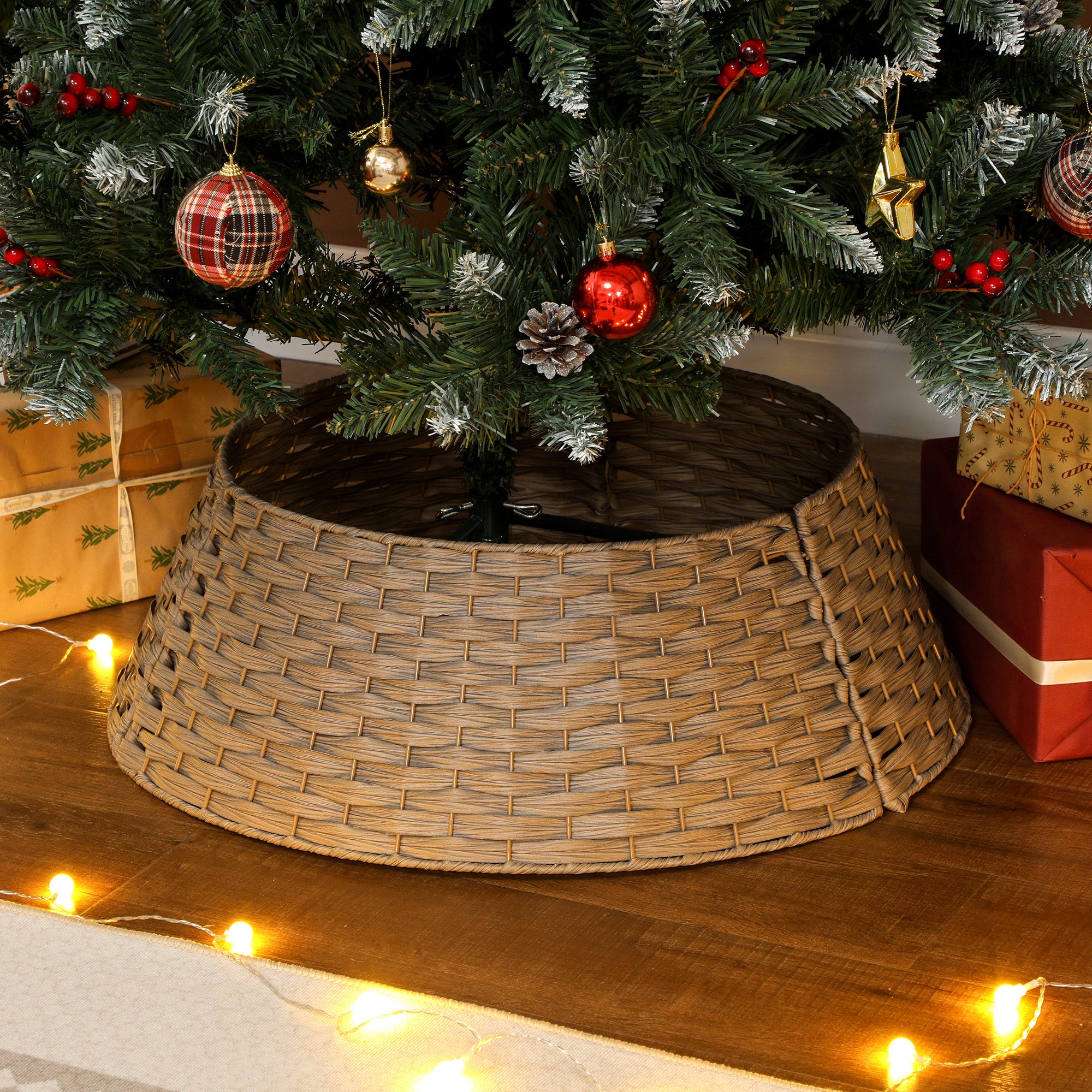 Rustic Christmas Tree Skirt – Rattan Stand Base Cover