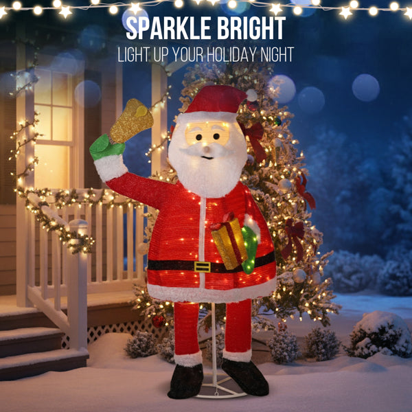 6ft Pre-Lit Pull-Up Santa Claus Holding Bell - 200 Warm White LEDs - LumiqHome