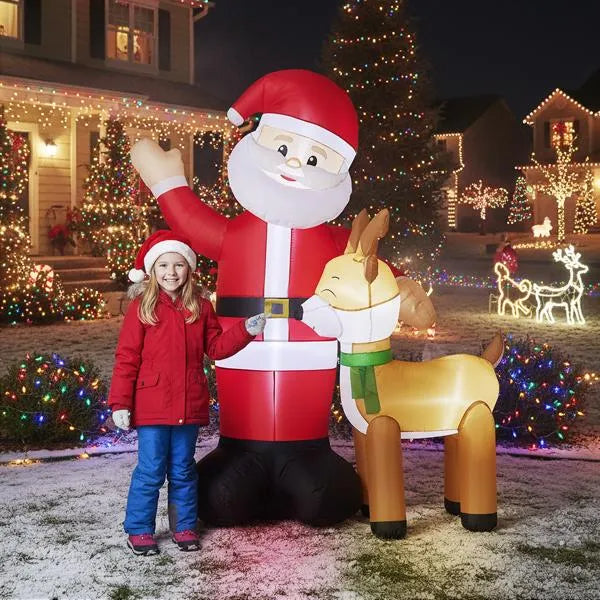 6.3ft LED Inflatable Santa and Reindeer - Outdoor Yard Christmas Decoration - LumiqHome