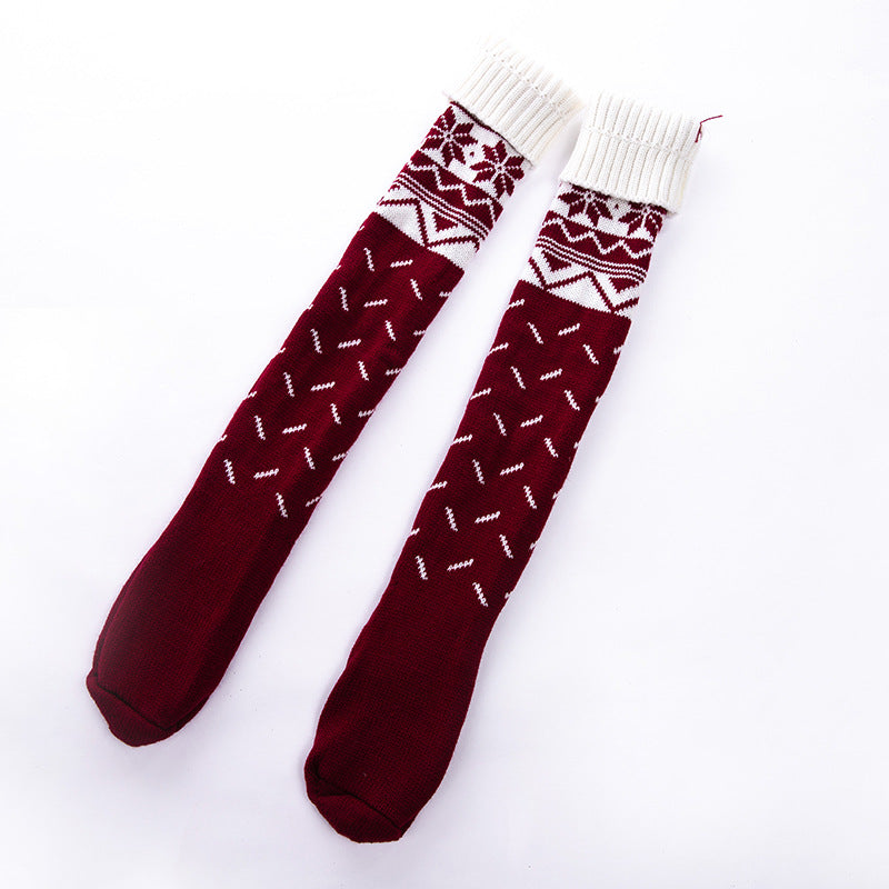 Christmas Stockings Woolen Socks  Pile Pile Holiday Stocking burgundy snowflake LumiqHome
