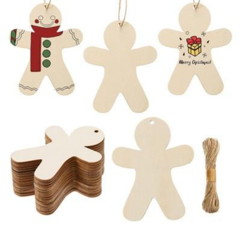 Unpainted Gingerbread Man Wood Slices for DIY Crafts - Set of 30 - LumiqHome