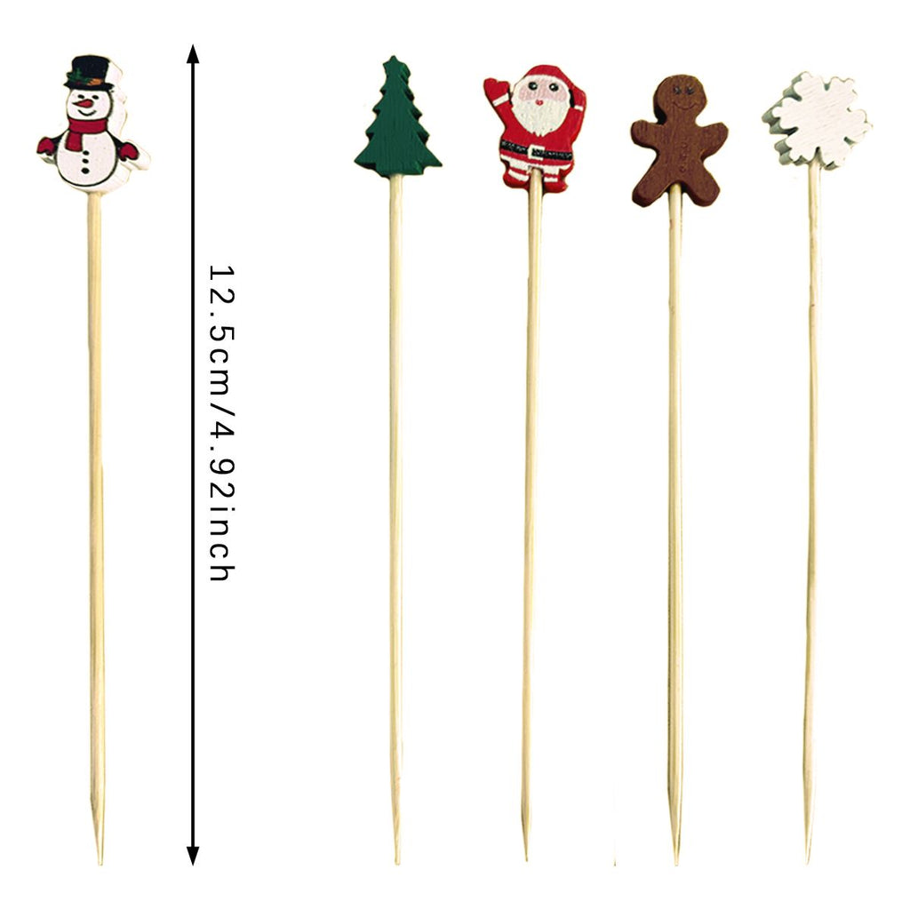 Christmas Cocktail Picks – Disposable Bamboo Decorative Skewers – LumiqHome