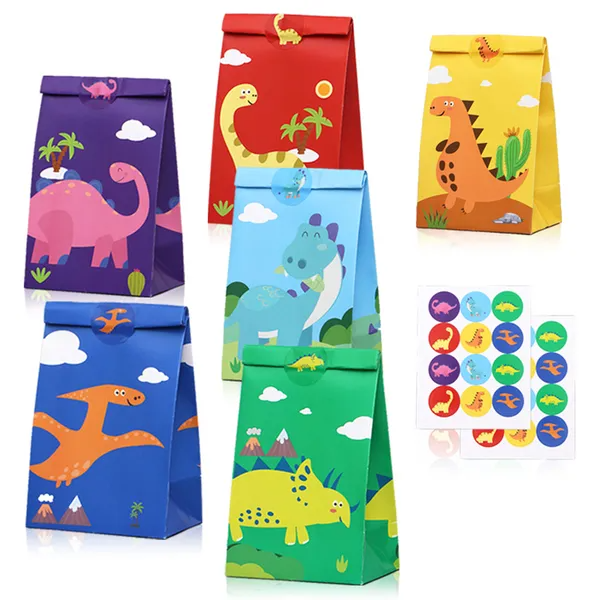 Christmas Dinosaur Candy Bags Set of 12 with 24 Stickers - LumiqHome