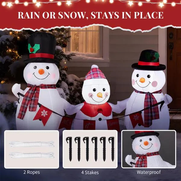 6.2ft LED Inflatable Snowman Family with Bunting - Outdoor Yard Decor - LumiqHome