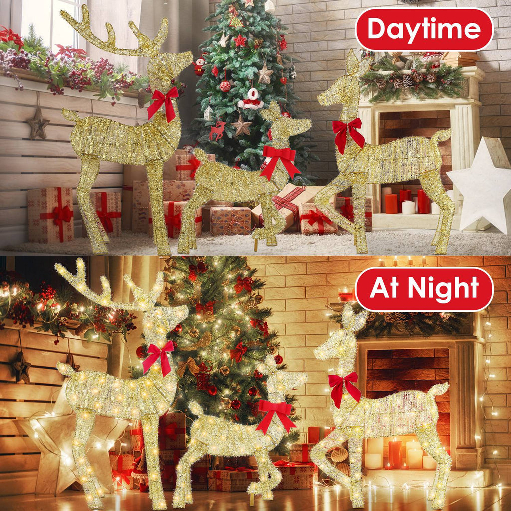 2D Lighted Christmas Deer Family Set of 3 - Buck, Doe & Fawn 8 Lighting Modes - LumiqHome