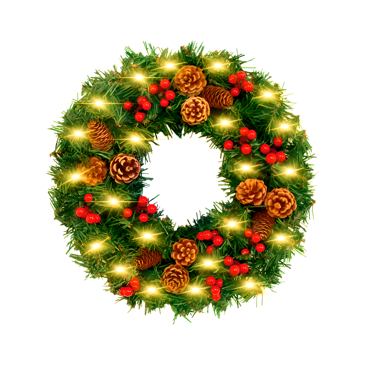 24 - Inch Christmas Wreath. Unlit, Yellow - Lit, Colorf – LumiqHome