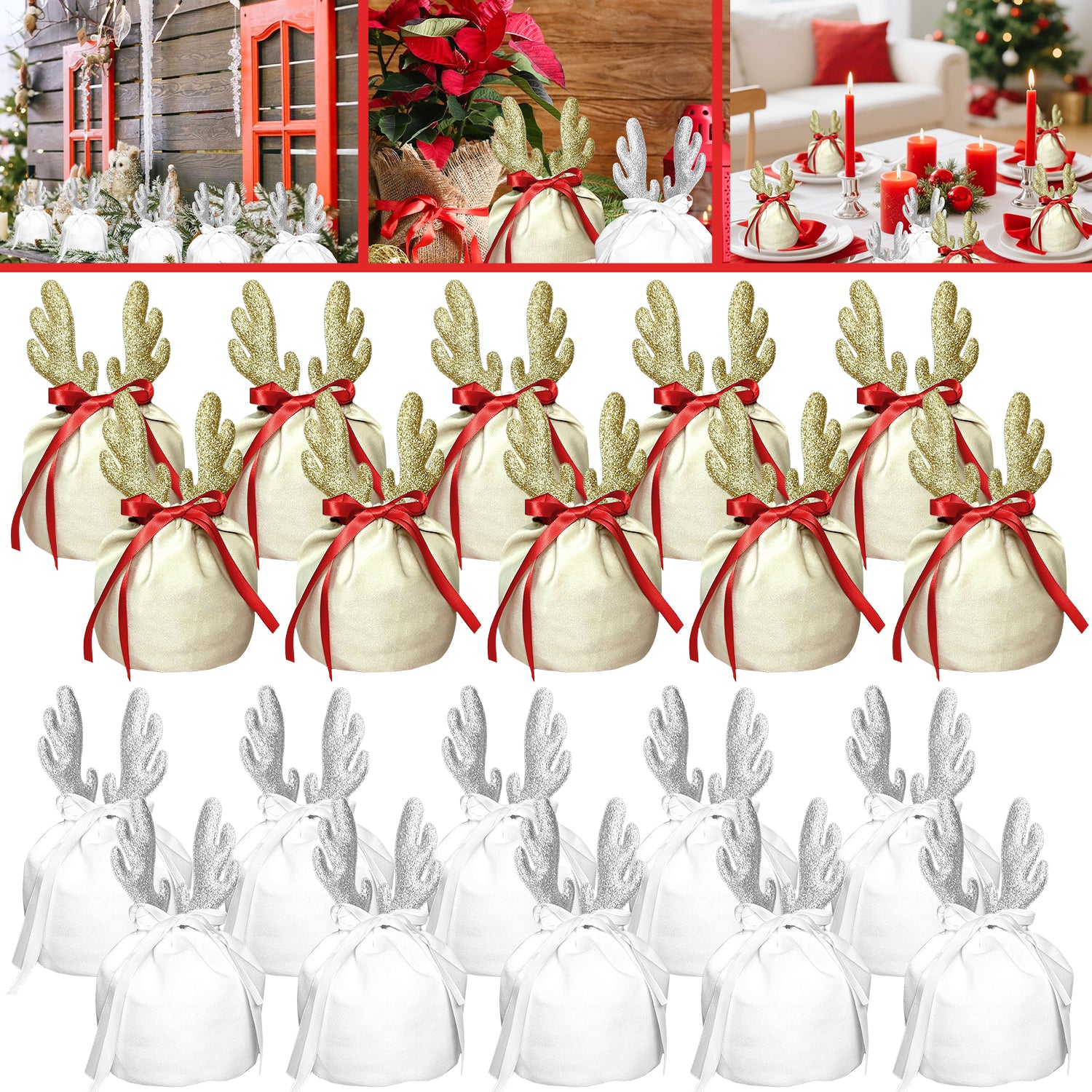 5 Pcs Christmas Antler Gift Bags – LumiqHome