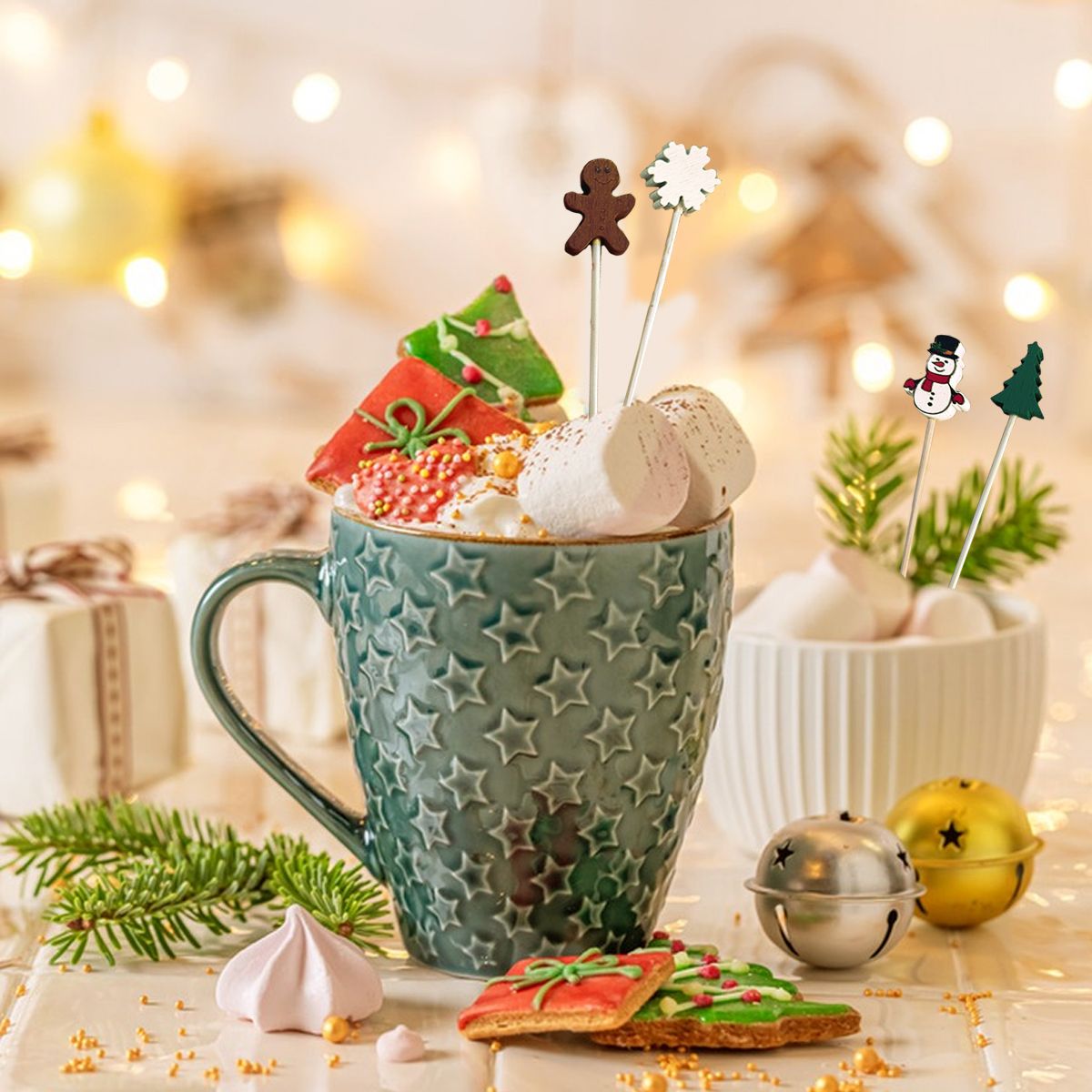 Christmas Cocktail Picks – Disposable Bamboo Decorative Skewers – LumiqHome