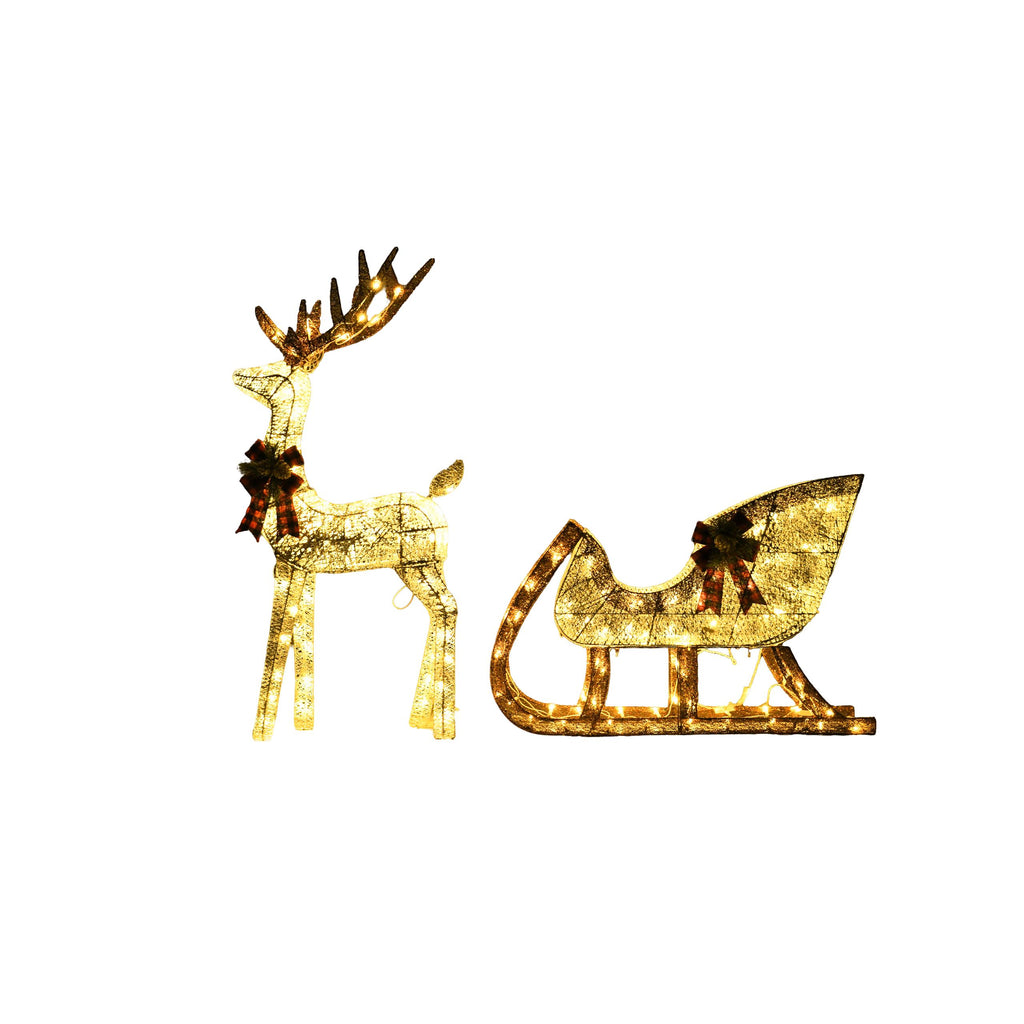 48in Christmas Reindeer & 38in Sleigh Decoration Set - Indoor Outdoor - LumiqHome