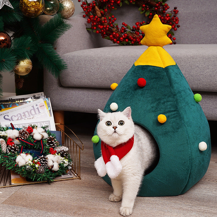 Pet Christmas Tree Cat Bed Cat Mat Kennel Felt Litt by LumiqHome