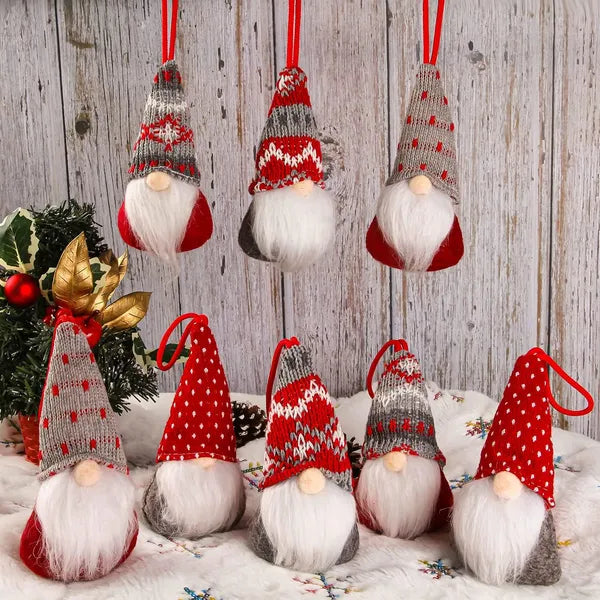 Handmade Swedish Christmas Gnome Ornaments Set of 8 - Scandinavian Plush - LumiqHome