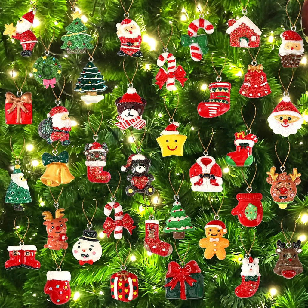 Mini Resin Christmas Tree Ornaments Set of 36 - Hanging Figurines & Charms - LumiqHome