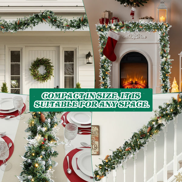2 Pack 9FT Pre-lit Snow Flocked Christmas Garland, Ligh – LumiqHome