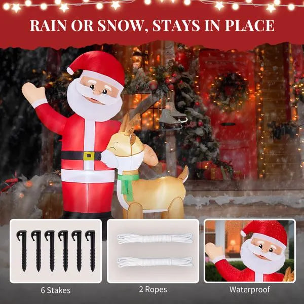 6.3ft LED Inflatable Santa and Reindeer - Outdoor Yard Christmas Decoration - LumiqHome