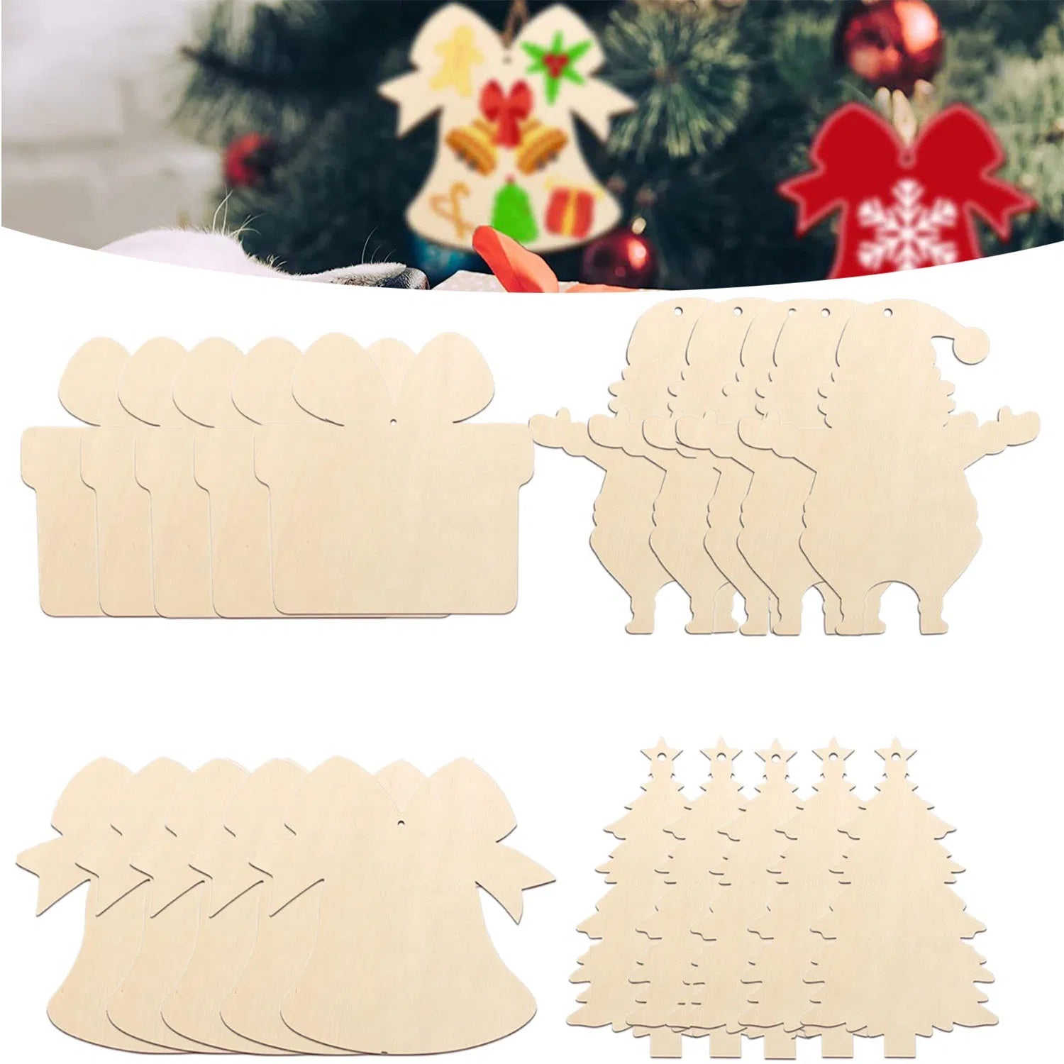 20PCS Christmas Wooden Hanging Ornaments DIY Blank Unfi by LumiqHome – elegant holiday home décor in a cozy setting
