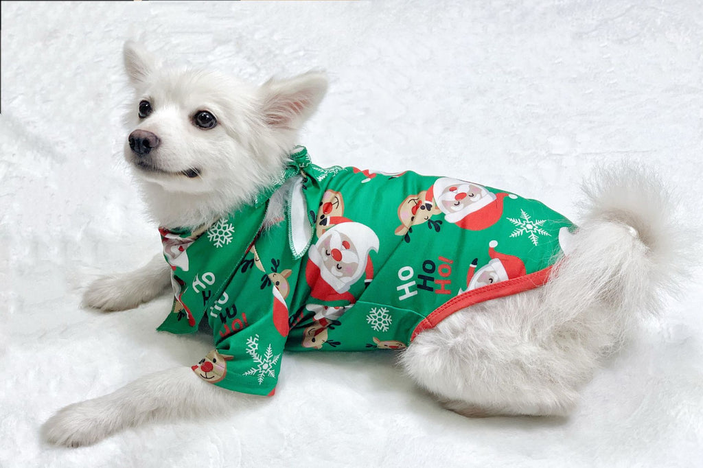 Family matching Christmas pajamas dog side view LumiqHome