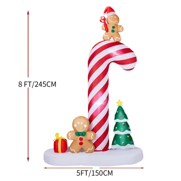8.2ft LED Inflatable Giant Candy Cane with Gingerbread Men - Outdoor Yard Decor - LumiqHome