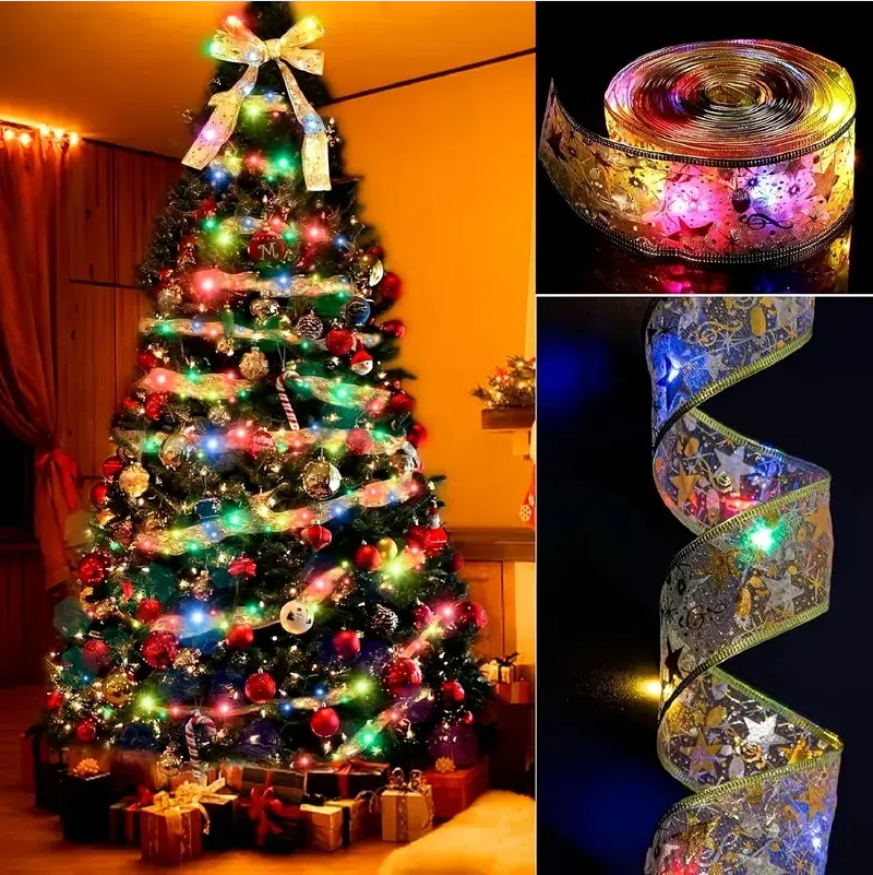 Christmas Tree Ribbon - 32ft LED Ribbon in Gold & Silver - LumiqHome
