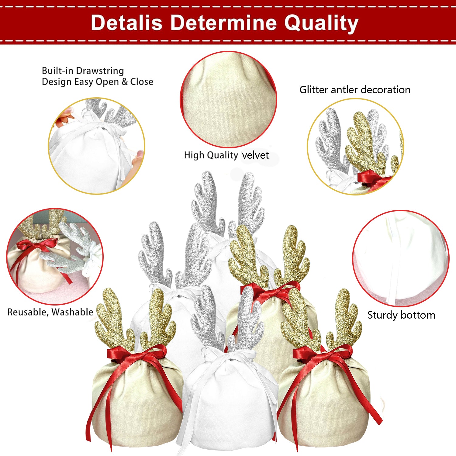 5 Pcs Christmas Antler Gift Bags – LumiqHome