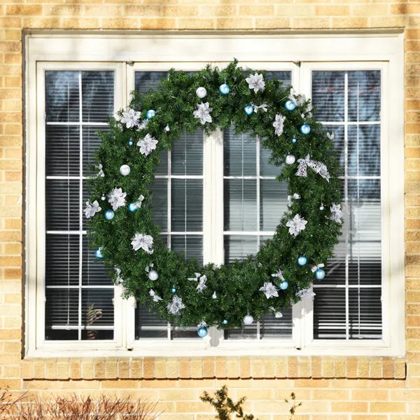 60in Pre-Lit Christmas Wreath - 220 Dual White Lights 600 Tips Light Green - LumiqHome