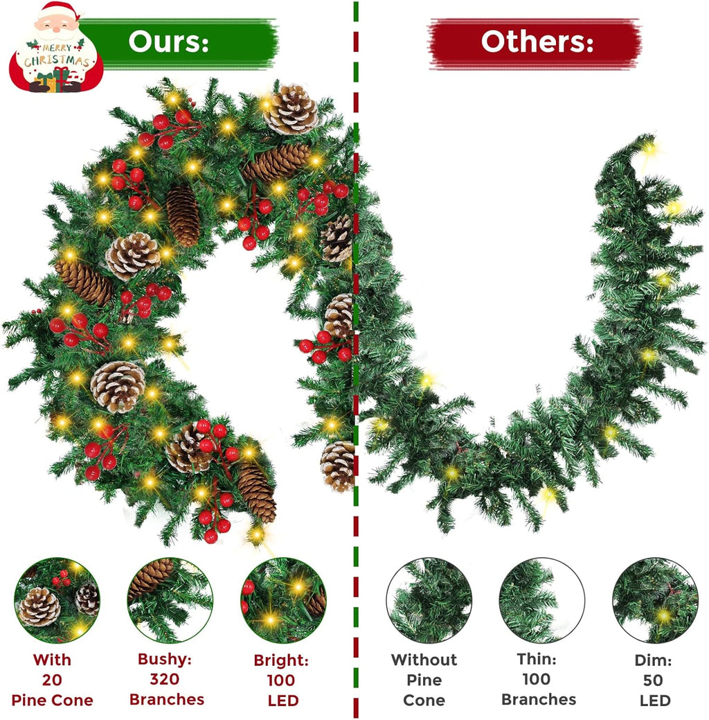 12ft Christmas Garland with Assorted Decor - Build Wreaths or Lay Flat - LumiqHome