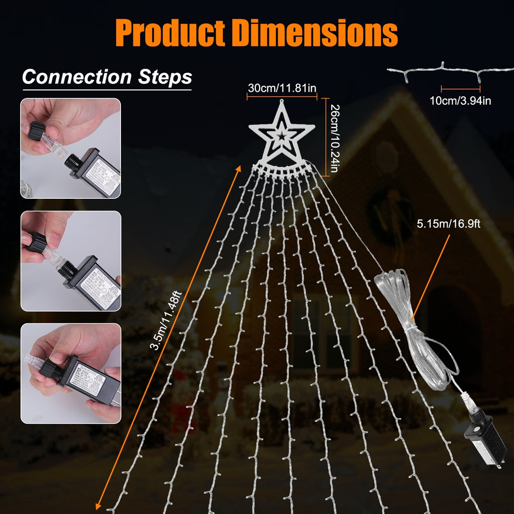 11.48FT 350LED Multicolored Christmas Star Waterfall Tr by LumiqHome – elegant led christmas décor in a cozy setting
