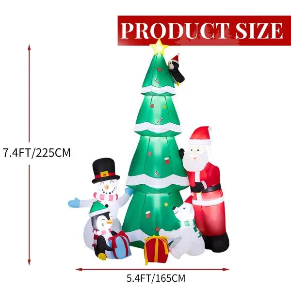 7.5ft LED Inflatable Christmas Tree with Santa & Snowman - Outdoor Yard Decor - LumiqHome