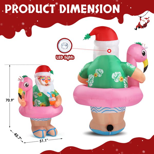 5.9ft LED Inflatable Hawaii Santa Claus - Outdoor Yard Christmas Decoration - LumiqHome