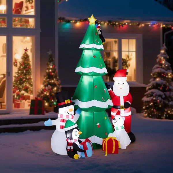 7.5ft LED Inflatable Christmas Tree with Santa & Snowman - Outdoor Yard Decor - LumiqHome