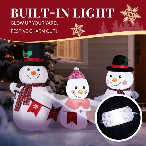 6.2ft LED Inflatable Snowman Family with Bunting - Outdoor Yard Decor - LumiqHome