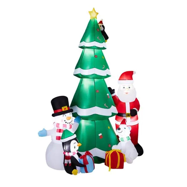 7.5ft LED Inflatable Christmas Tree with Santa & Snowman - Outdoor Yard Decor - LumiqHome