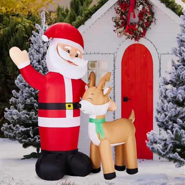 6.3ft LED Inflatable Santa and Reindeer - Outdoor Yard Christmas Decoration - LumiqHome