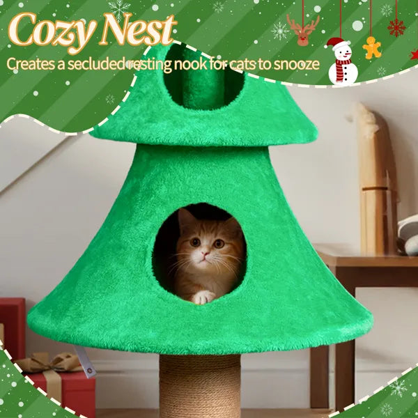 59" Christmas Tree Cat Tower – Large Cat Tree with Condos & Scratching Post – LumiqHome