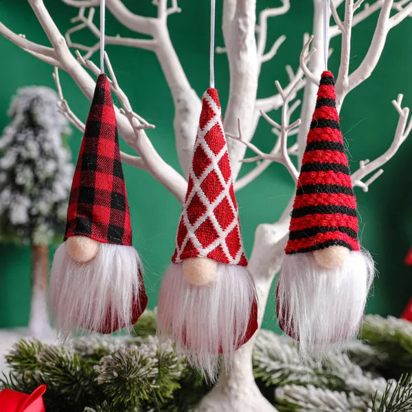Christmas Gnome Hanging Ornaments Set of 12 - Tomte Plush Tree Decorations - LumiqHome
