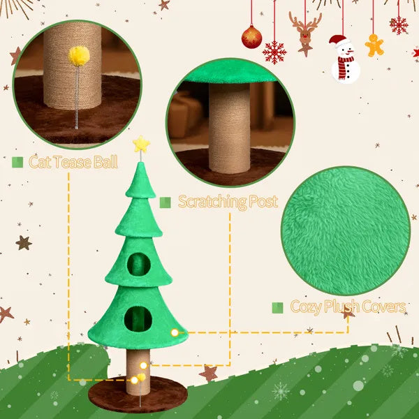 59in Large Tall Christmas Tree Cat Tower With 2 Cat Con by LumiqHome – elegant holiday home décor in a cozy setting