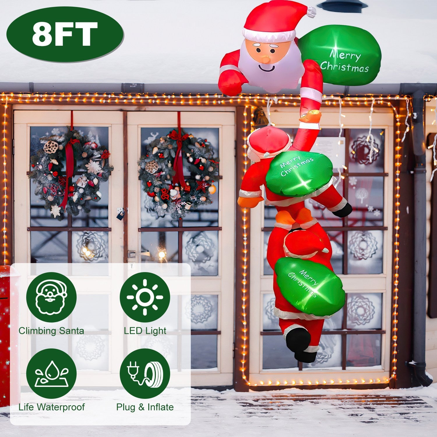 1Pc 8FT Climbing Inflatable Santa Claus With Light Hang by LumiqHome – elegant led christmas décor in a cozy setting