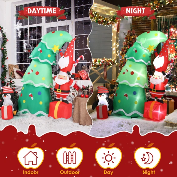 6ft LED Inflatable Christmas Tree with Elf & Santa - Outdoor Yard Decor - LumiqHome