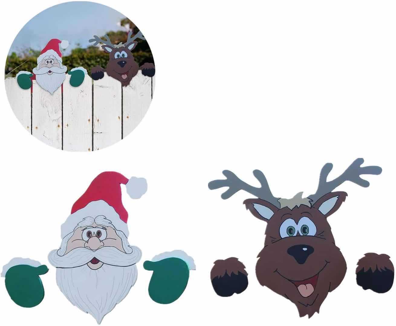 Christmas themed fence garden top decoration Santa reindeer set LumiqHome