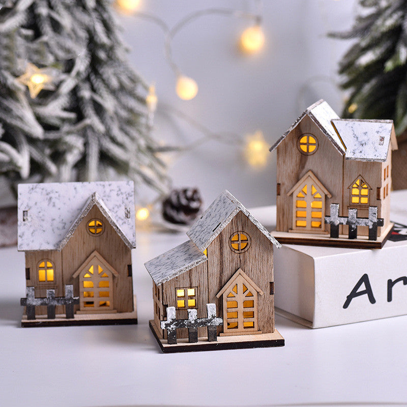 LED wooden Christmas house warm glow close-up LumiqHome
